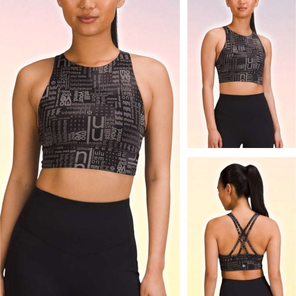 LULULEMON Energy High-Neck Longline Bra Medium Support Size 4 Ombre Black Multi